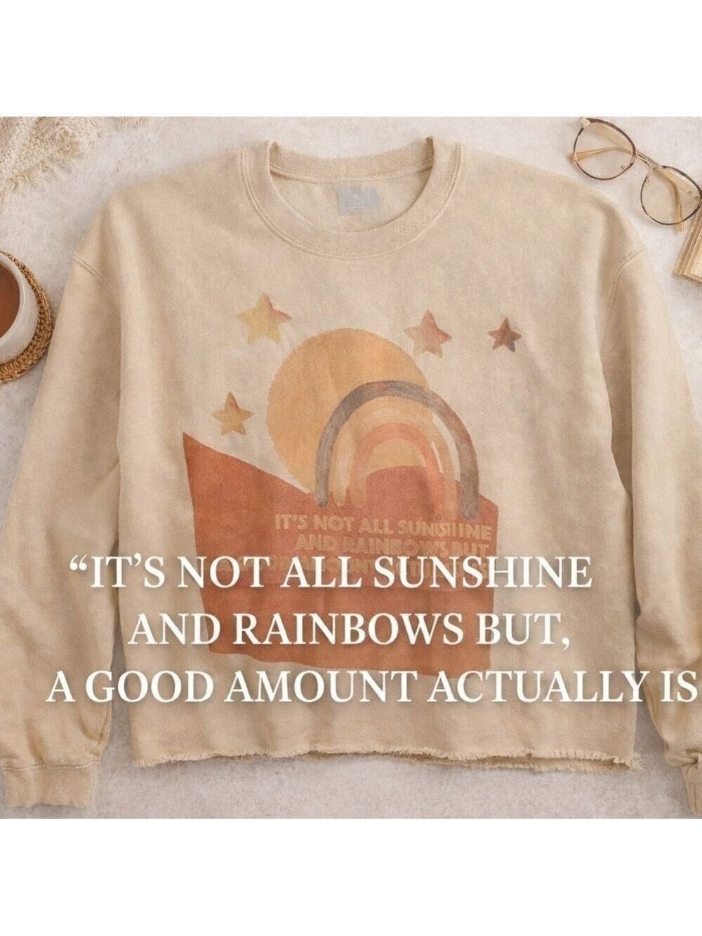 Boho Rainbow Graphic Sweatshirt Cropped Cozy Fleece Size Small